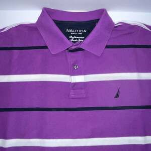 Nautica Men Performance Deck Shirt Purple Striped Polo Classic Fit XL